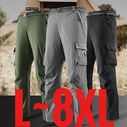 Big Size 8XL Men's Cargo Pant Straight Leg Fishing Trouser Male Multi Pocket Ice Silk Lightweight Thin Breathable Quick Dry Plus