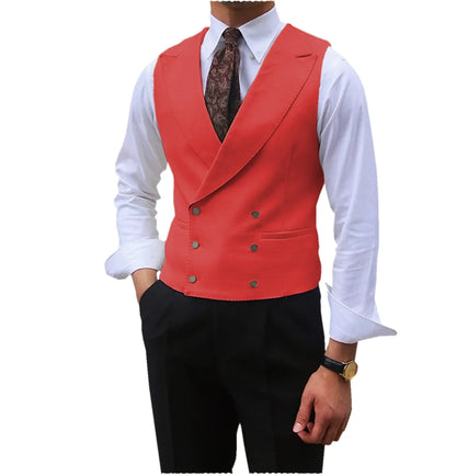 Men Vest Brown Solid Peaked Lapel Double Breasted Sleeveless Jacket Wedding Banquet Business Casual Slim Waistcoat