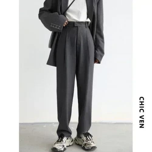 Simple Casual Women Twill Suit Pants Wide Leg Pants Straight Floor Pants Office Ladies Female Trousers