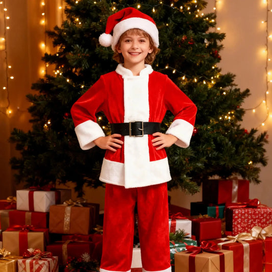 Christmas Santa Claus Boys Cosplay Costume Boys Long Sleeve Clothes pants and hat sets Christmas party outfits new year Clothes