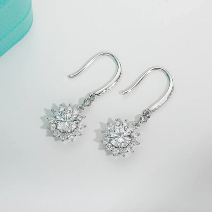 1 Carat Sunflower D Color Moissanite Drop Earrings 925 Sterling Silve Flower Hook Earrings for Woman Gifts Wholesale