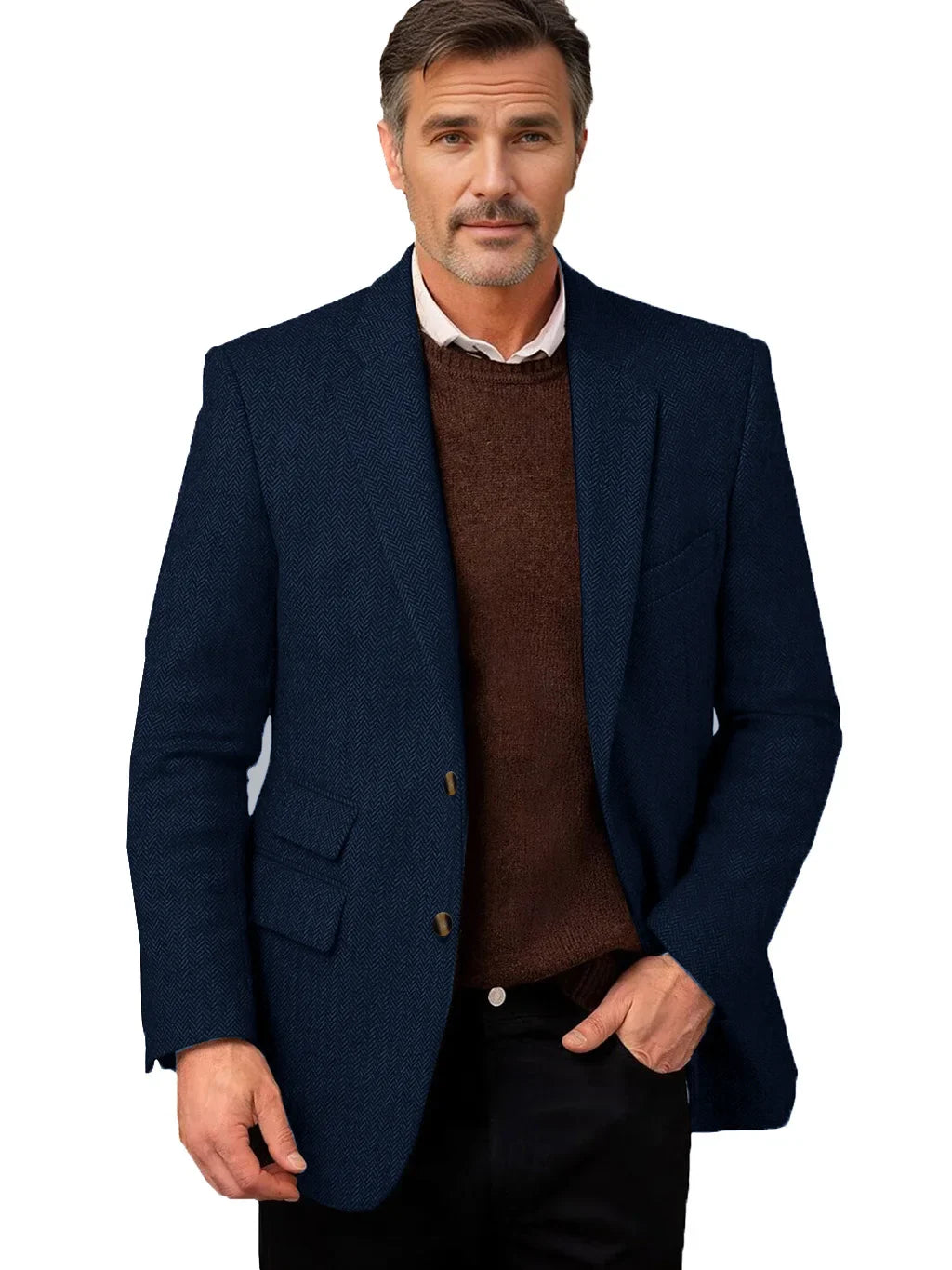 Vintage Men's Herringbone Tweed Blazer Notch Lapel 2 Button Slim Fit Suit Jacket Casual Business for Office Wedding Daily Wear
