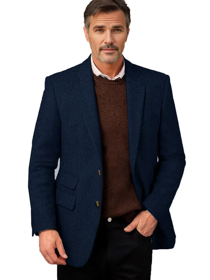 Vintage Men's Herringbone Tweed Blazer Notch Lapel 2 Button Slim Fit Suit Jacket Casual Business for Office Wedding Daily Wear