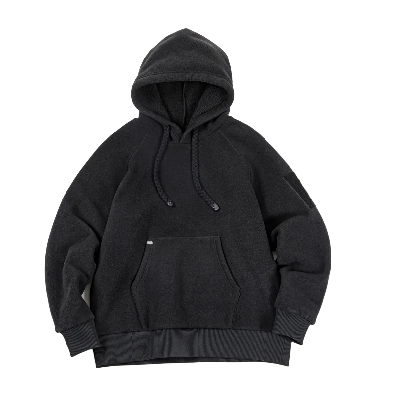 2024 Autumn Winter Casual Heavyweight Hoodie Men's Black Versatile Thickened Fleece Pullover Loose Warm Hooded Sweatshirt