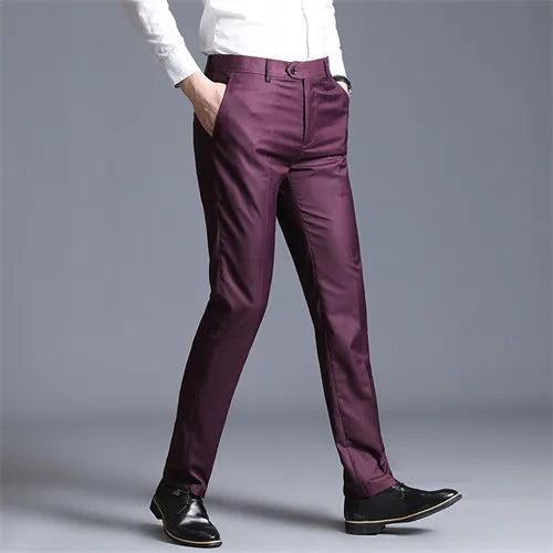Autumn New Men's Suit Pants, Asian Sizes Office Trousers, Available in Blue, Red, Gray, and Black.