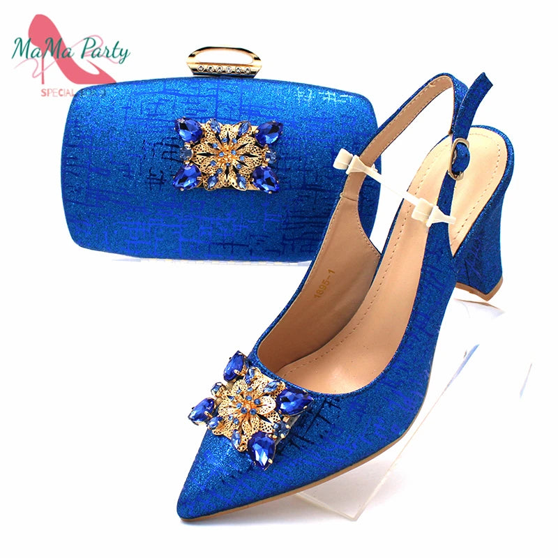 Color Italian Classics Design African Women Shoes and Bag Set High Quality with Shinning Crystal for Wedding Party