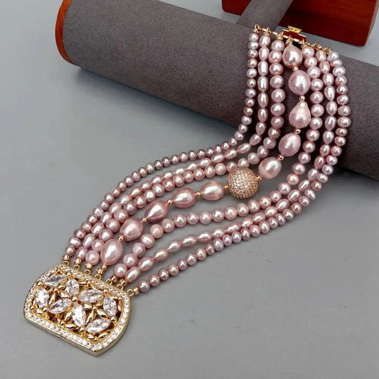 Bracelet de perles de culture d'eau douce naturelles, 7 rangs, forme grain de riz, multicouche, avec breloques, design original
