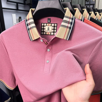 Luxury brand short sleeve polo shirt men fashionable simple solid color summer mercerized cotton breathable casual lapel T shirt