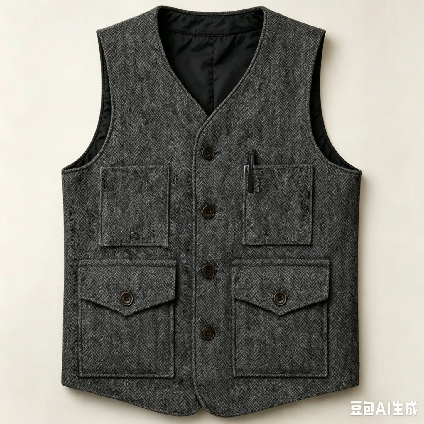 Men Vest Brown Herringbone Single Button With Pocket Waistcoat For Wedding Party Business Work Office Daily Casual Men Suit Vest
