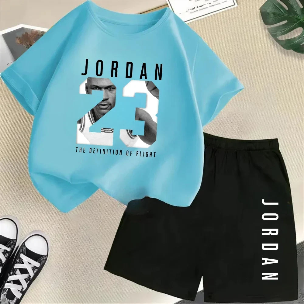Été à manches courtes enfants T-shirt ensemble sport mode garçons filles Shorts 2 pièces ensemble décontracté marque impression