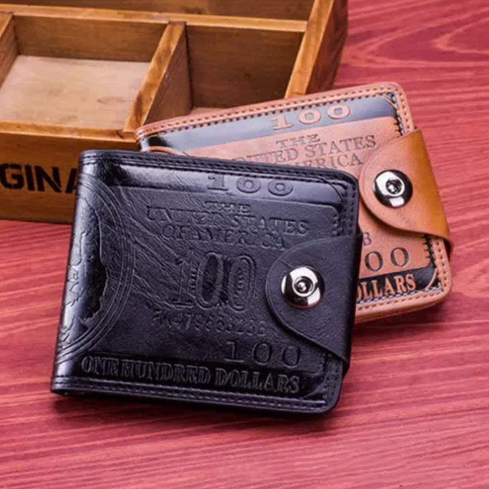 Fashion Wallets with 100 US Dollar Pattern Hasp Male Leather Wallet with Zipper Card Holder Coin Pocket Purse Cartera Women Men