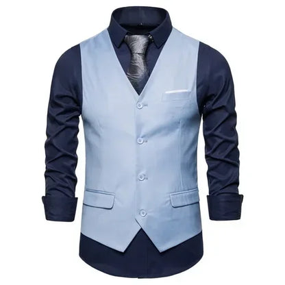 Blue Suit Vest, Men's Business Sleeveless Vests Jacket, Asian size S-6XL, Wedding Party Waistcoat, Red Purple Black Gray