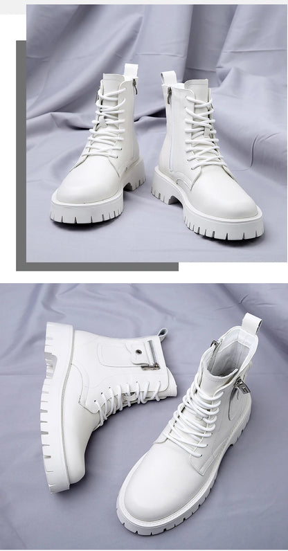 Fashion White Boots For Men New British Style Platform Motorcycle Boots Good Quality Casual Men’s High Top Leather Shoes Punk
