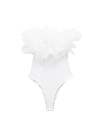 Willshela Women Fashion Ribbed Bodysuit With Organza Ruffle Vintage High Elastic Sexy y2k Female Chic Lady Tops body femme