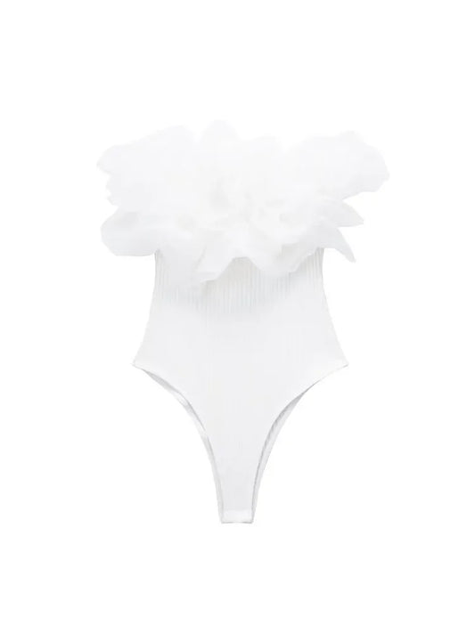 Willshela Women Fashion Ribbed Bodysuit With Organza Ruffle Vintage High Elastic Sexy y2k Female Chic Lady Tops body femme