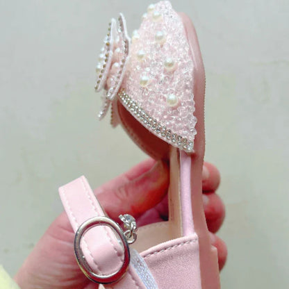 Spring and Summer Girls' Princess Shoes Sandals Flat  Kids Dresses Shoes Pearl  for Kids and Teens