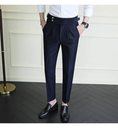 Italian Style Neapolitan High-waisted Suit Pants High Quality Fashion Men's Slim Fit Business Office Social Wedding Trousers