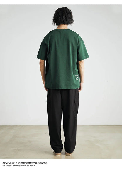 Men's American Retro Short-sleeved T-shirt Men's 2026 Summer New Loose Half-sleeved Embroidered Round Neck Bottoming Shirt