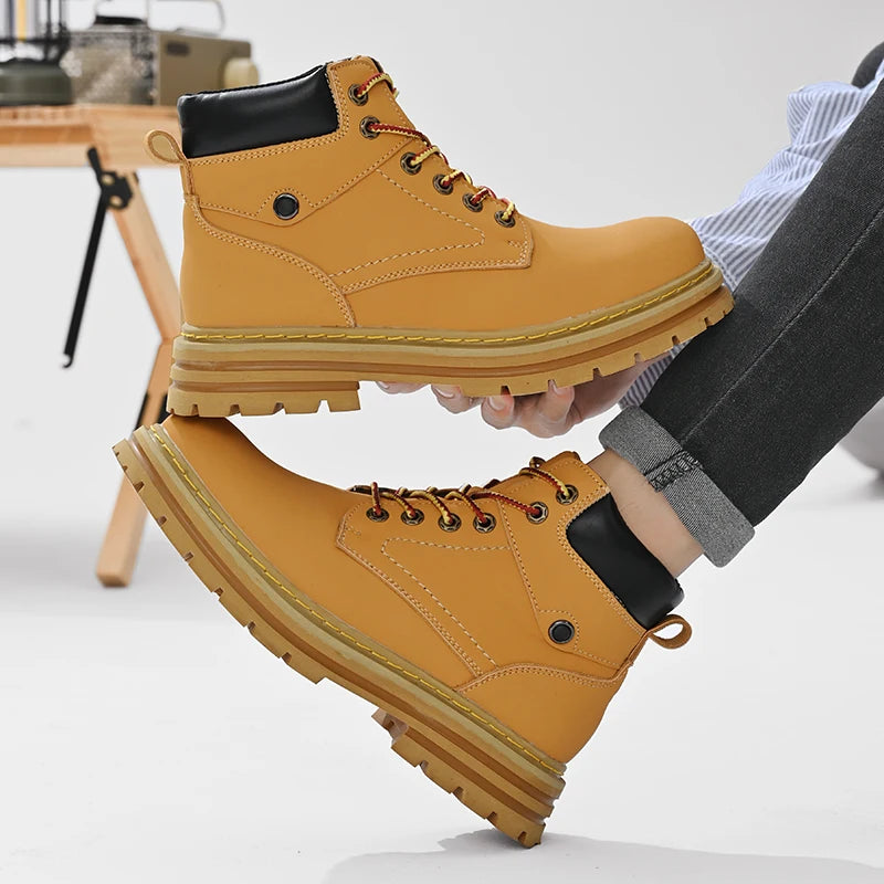 Handmade Outdoor Men Genuine Leather Boots Male Comfortable Business Party Casual Shoes Street Thick Sole Lace Up Shoes Big Size