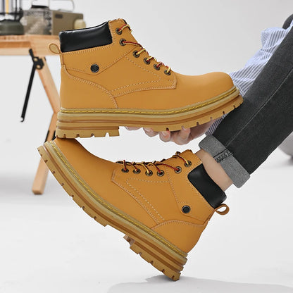 Handmade Outdoor Men Genuine Leather Boots Male Comfortable Business Party Casual Shoes Street Thick Sole Lace Up Shoes Big Size