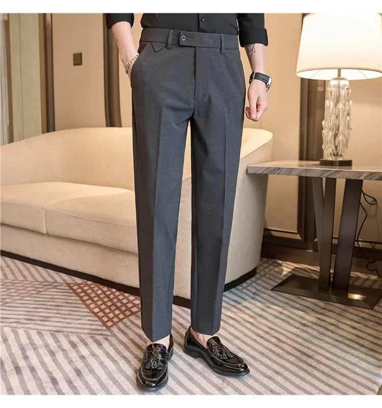 Men Suit Pants 2026 Spring Elastic Waist Solid Slim Fit Dress Pants Office Business Casual Trousers High Quality Men's Clothing