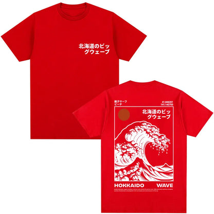 Japanese Style Hokkaido Wave Graphic T-shirts Men Women Harajuku Fashion Vintage T Shirts Oversized Cotton Popular T-Shirt Gifts