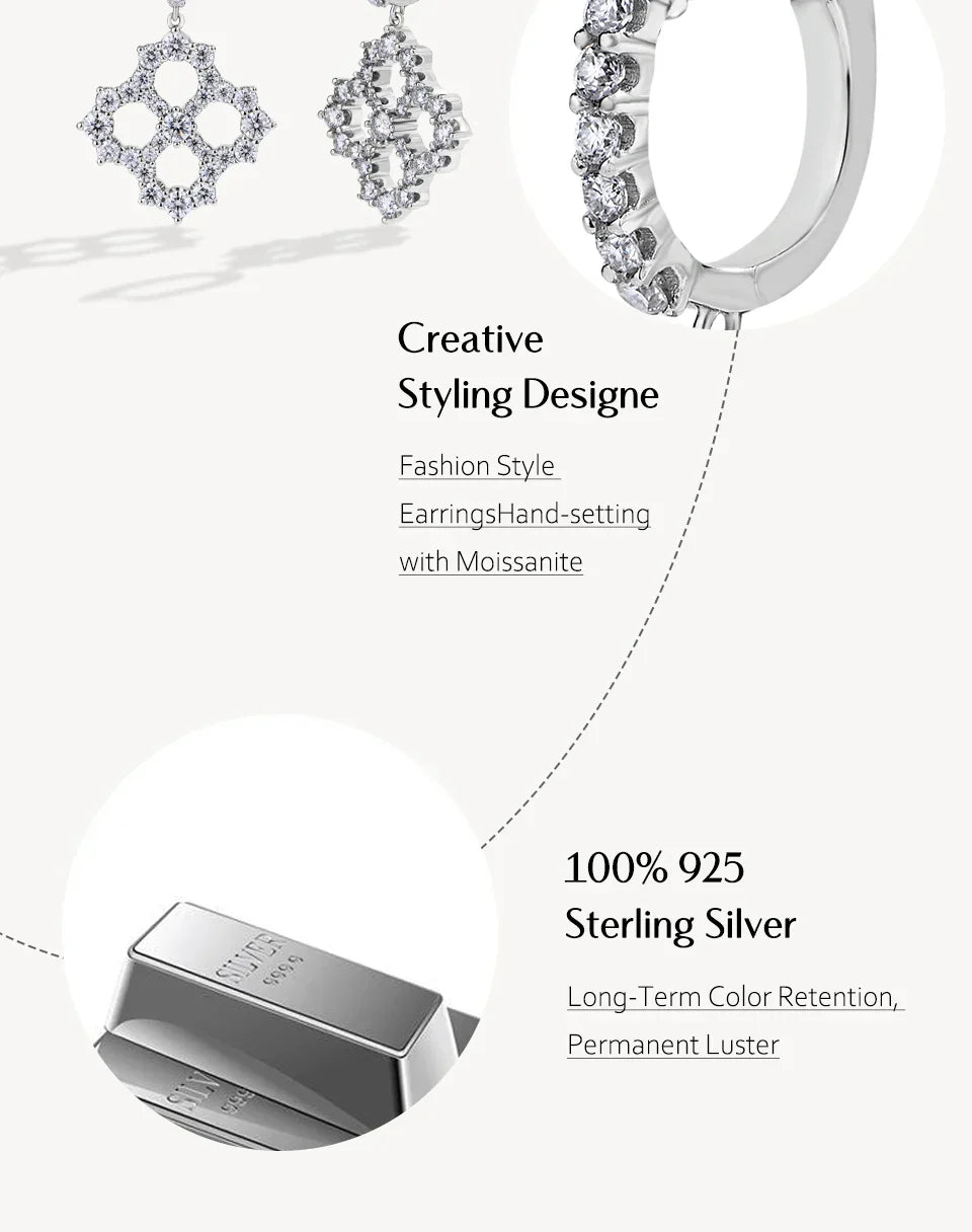 Luxury 3.25CTW D Color Moissanite Drop Earrings for Women High Quality S925 Sterling Silver Engagement Wedding  Jewelry