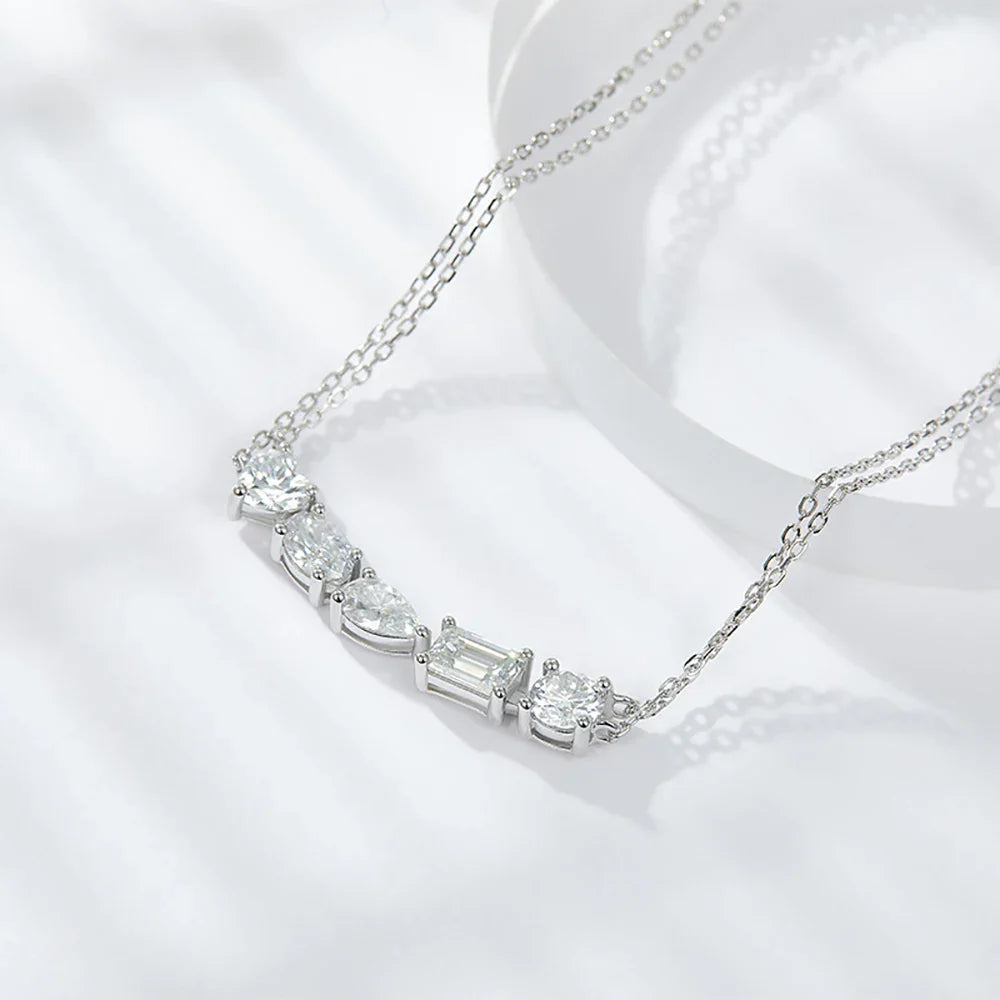 2.5ct Moissanite Necklace for Women, 925 Sterling Silver, 5 Shapes Diamond-like Pendant, Platinum Plated Wedding Gift Jewelry