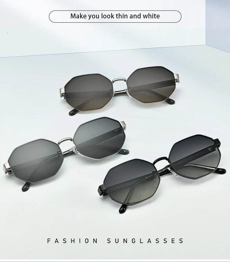 New Fashion Polygon Metal Frame Sunglasses  Women Sunglasses Men Luxury Brand Design Sun Glasses Women Mirror Gafas De Sol UV400