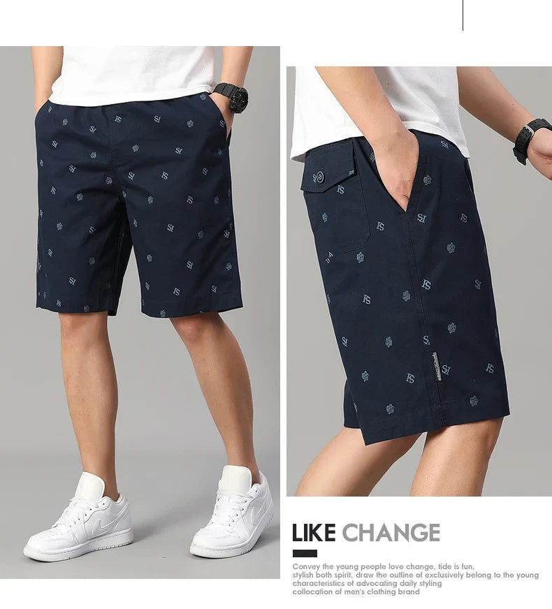 Men's Cotton Print Shorts Streetwear Casual Cotton Workwear Summer Breathable Fitness Knee Shorts Sports Shorts Sweatwear 6XL