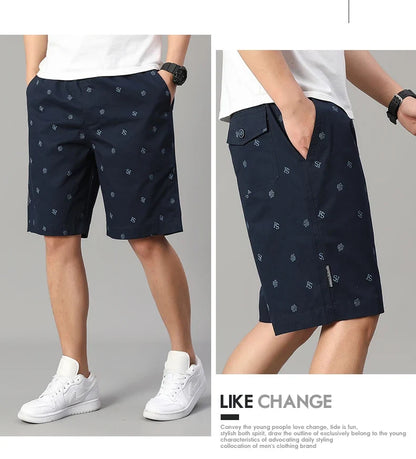 Men's Cotton Print Shorts Streetwear Casual Cotton Workwear Summer Breathable Fitness Knee Shorts Sports Shorts Sweatwear 6XL