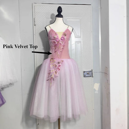 Long Ballet Tutu Skirts Flower Lace Dress Performance Costumes Princess Dance Practice Romantic Dress