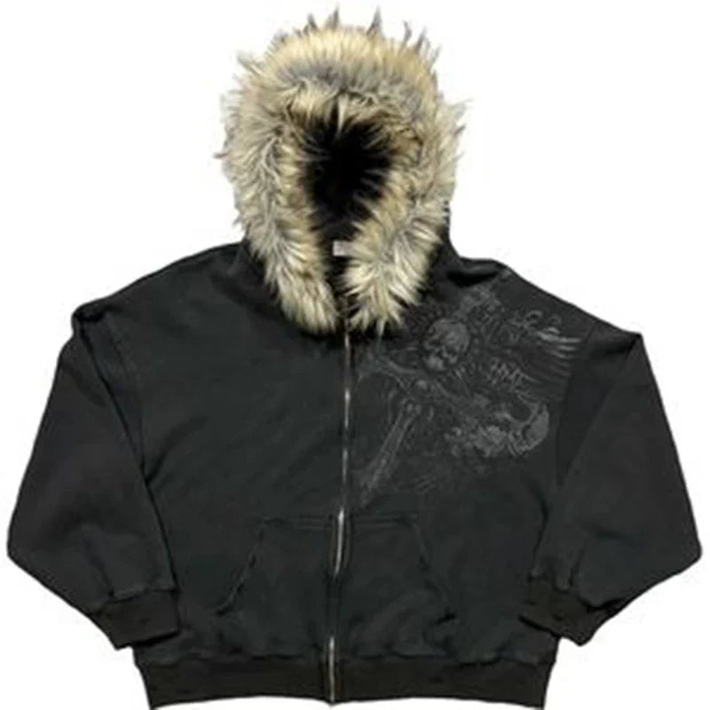 Autumn and winter new Y2K unisex zipper thick sweatshirt jacket with hat simple daily versatile and not monotonous