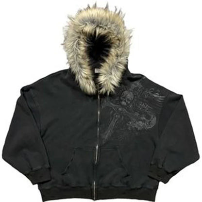 Autumn and winter new Y2K unisex zipper thick sweatshirt jacket with hat simple daily versatile and not monotonous
