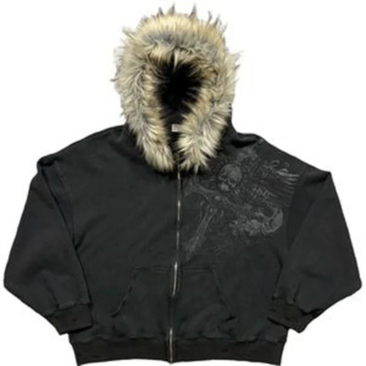 Autumn and winter new Y2K unisex zipper thick sweatshirt jacket with hat simple daily versatile and not monotonous