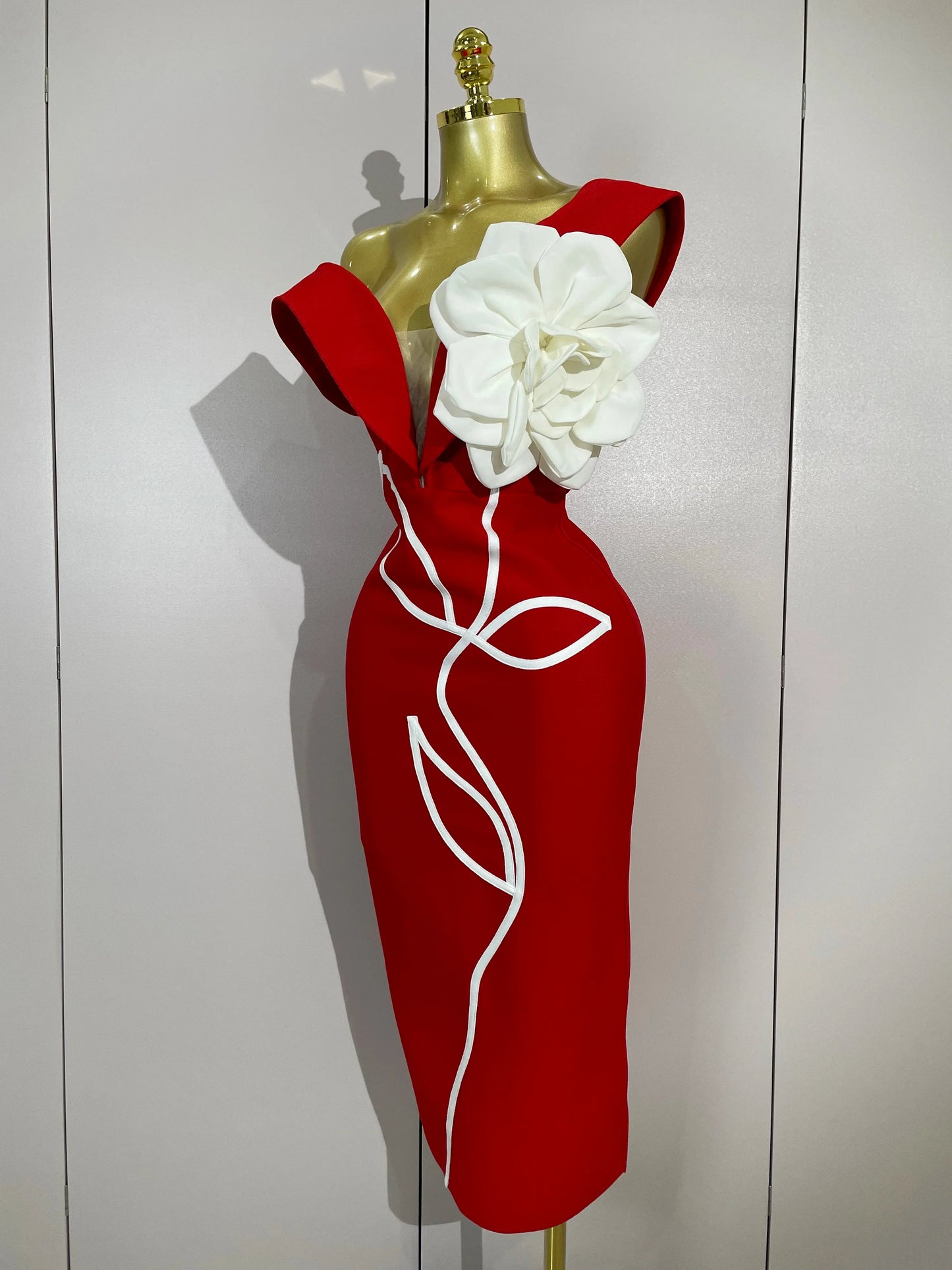 Sexy Off Shoulder White Flower Black Red Bodycon Bandage Long Dress Women Luxury Celebrity Evening Club Elegant Party Gowns