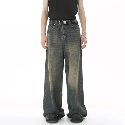 New Men's Baggy Straight Leg Wide Leg Jeans Male Fashion Vintage Wash Casual Denim Pants Youth Popular Brand Streetwear Trousers