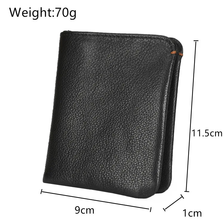 Portefeuille en cuir de vachette couche supérieure Portefeuille en cuir véritable souple Porte-cartes de crédit pour hommes Sac à main de luxe Noir Élégant Simple Portefeuilles pour hommes