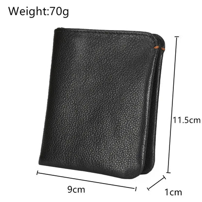 Portefeuille en cuir de vachette couche supérieure Portefeuille en cuir véritable souple Porte-cartes de crédit pour hommes Sac à main de luxe Noir Élégant Simple Portefeuilles pour hommes