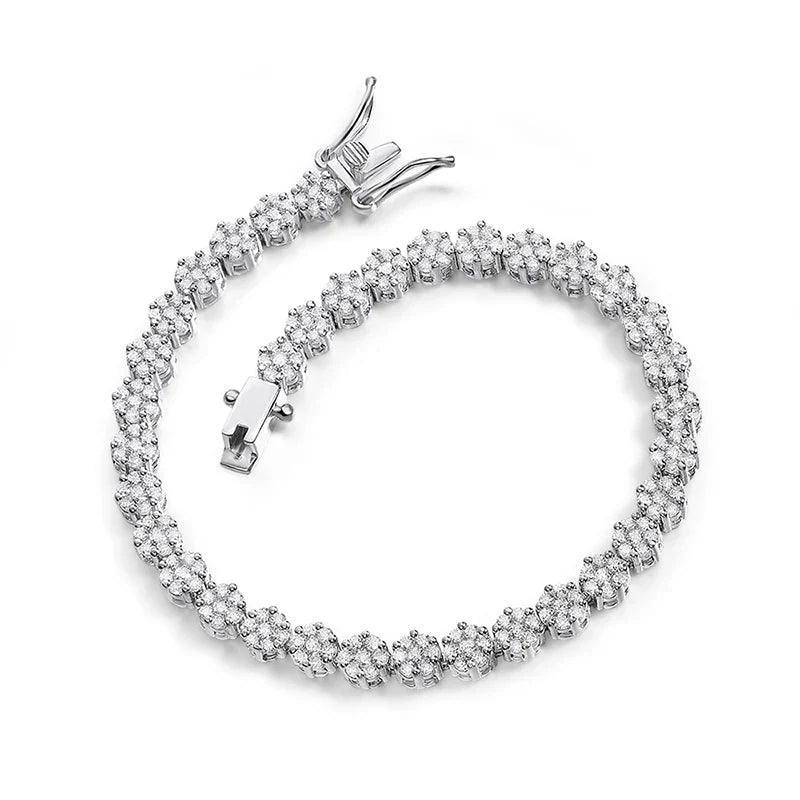 Brilliant Cut Flower Moissanite Tennis Bracelet for Women 1.5mm Gem Full Diamond 925 Sterling Silver Plated 18K Jewelry