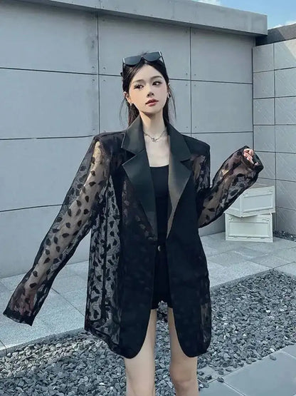Casual Style Versatile Lace Patchwork Hollow Out Long Sleeved Suit Jacket For Women Autumn 2026 New 05E01485