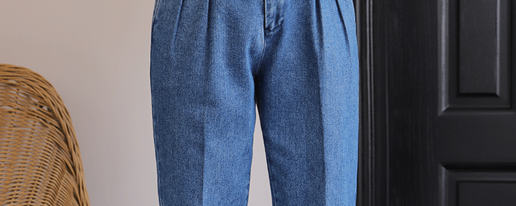 Italian Style Men's High Waist Business Neapolitan Jeans Draped Cuffed Straight Leg Western Pants Youth Trendy Wear Resistant