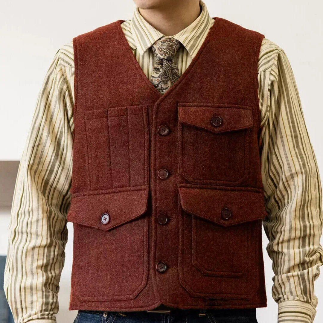 Men Vest Coffee Herringbone Single Button With Pocket Waistcoat For Wedding Banquet Business Work Office Daily Casual Men Vest