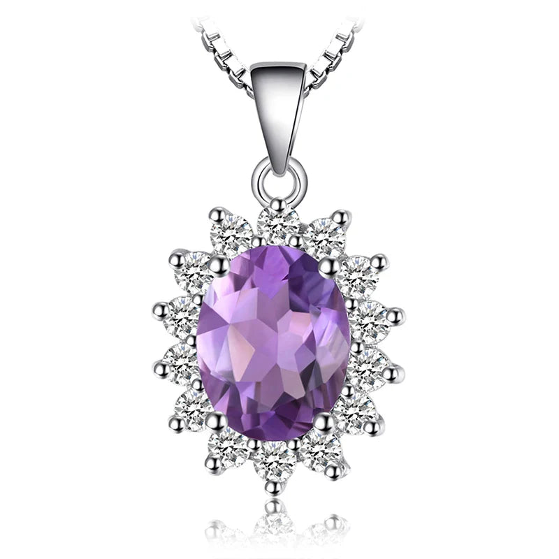 Princess Diana Created Blue Sapphire Ruby Simulated Emerald 925 Sterling Silver Pendant Necklace for WomenNo Chain