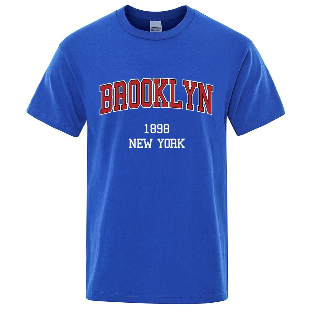 Brooklyn 1898 New York City Letter Prints T Shirt Men Creativity Tee Clothes T-Shirts Loose Summer Tshirt Cotton Breathable Tops