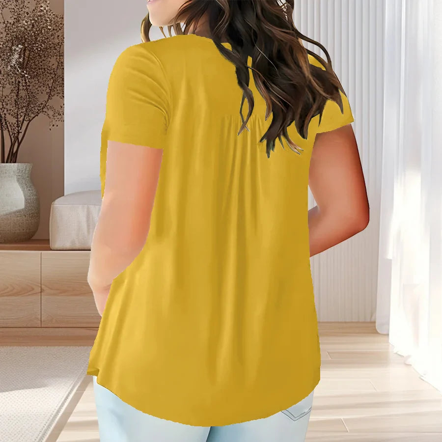Solid Color Button Front Tee, Casual Fashion Short Sleeve Scoop Neck T-shirt for Summer