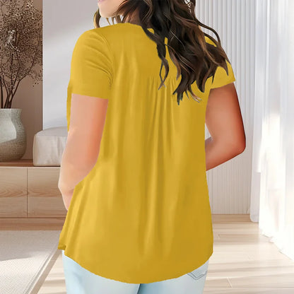 Solid Color Button Front Tee, Casual Fashion Short Sleeve Scoop Neck T-shirt for Summer