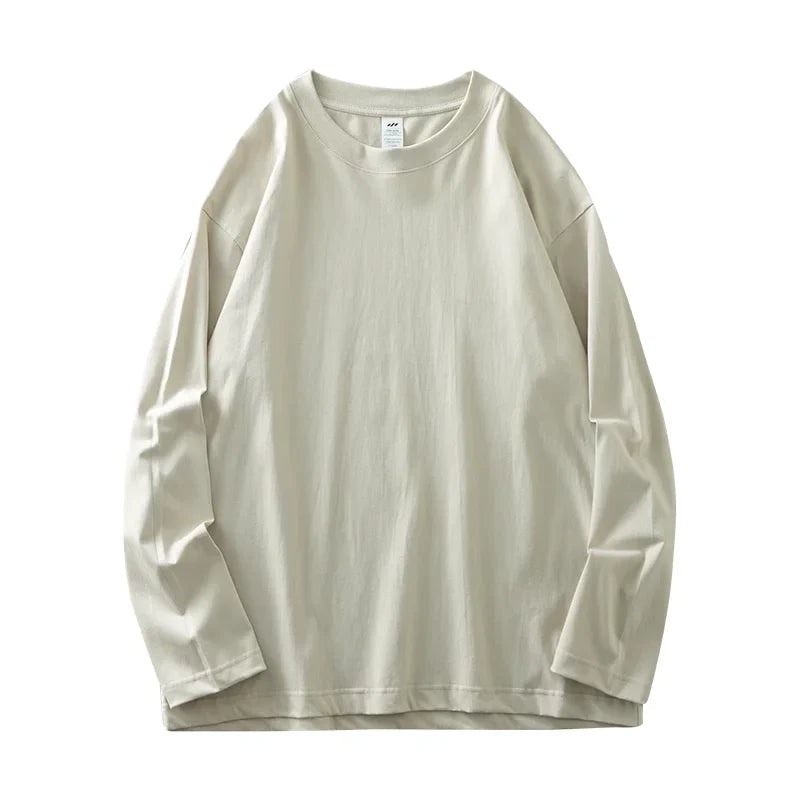 Men's 260G Long Sleeve T Shirts 2025 Spring Pure Cotton Solid Color Basic Crew-Neck Undershirt Men's Loose Tops 11 Color