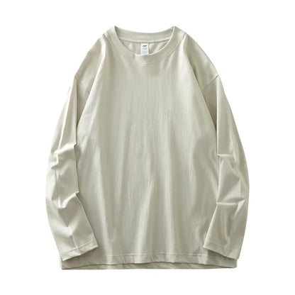 Men's 260G Long Sleeve T Shirts 2025 Spring Pure Cotton Solid Color Basic Crew-Neck Undershirt Men's Loose Tops 11 Color
