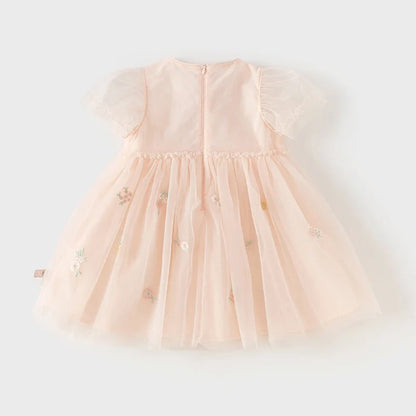 Children's Princess Dress for Girls 2025 New Summer Floral Puff Sleeves Mesh Charm Noble Cute Sweet Party DB2240549